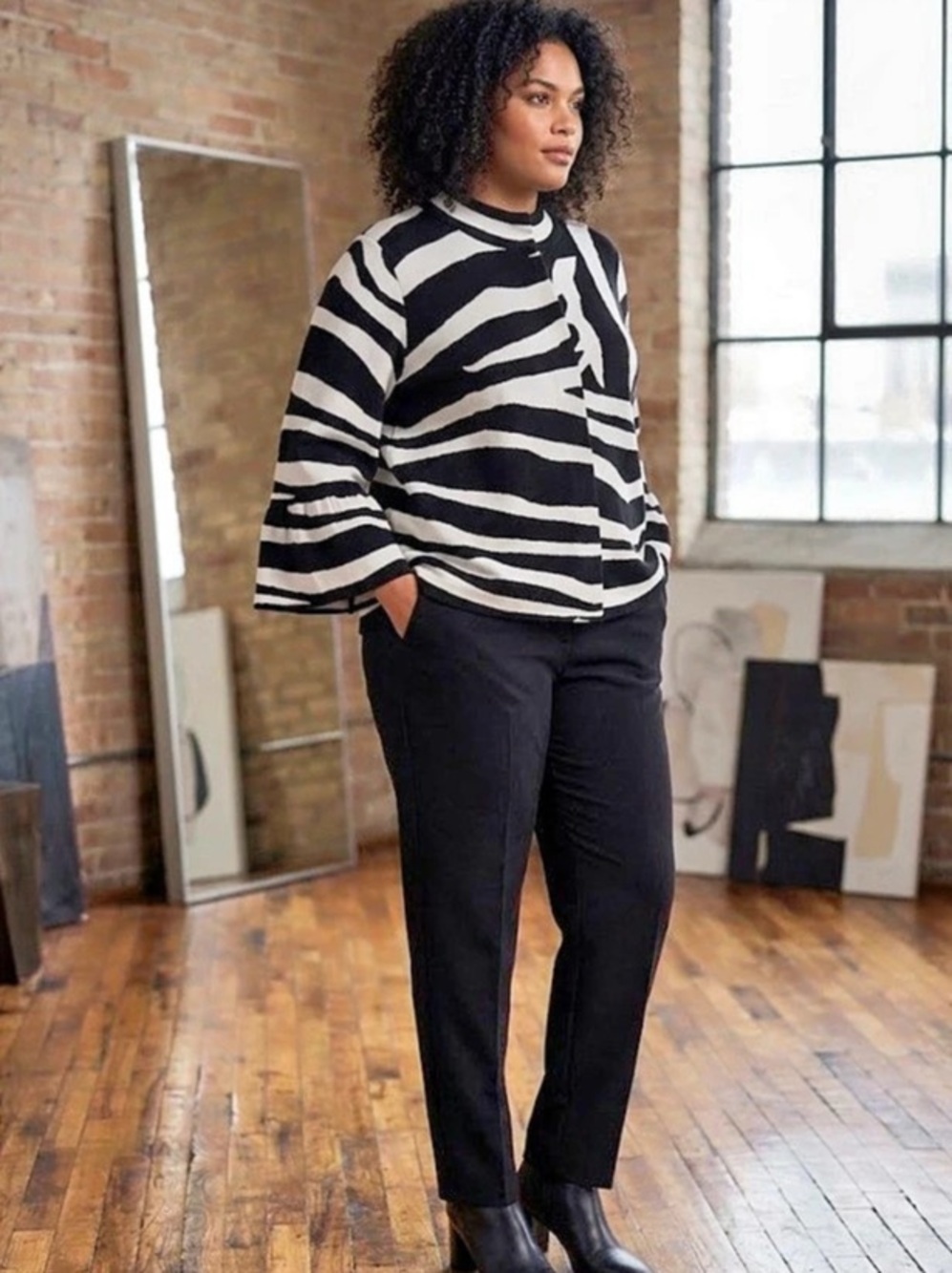 INC International Concepts Zebra Print Blouse in Black & White Size 3X